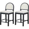 Christopher Knight Home Sona Modern Counter Stool Set of 2, Kitchen Counter Height Bar Stool, Cocktail Stool with Rattan Woven Backrest, Fabric Upholstered Barstools for Home Bar Table, Black + Gray(Black + Gray)