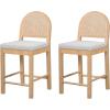Christopher Knight Home Sona Modern Counter Stool Set of 2, Kitchen Counter Height Bar Stool, Cocktail Stool with Rattan Woven Backrest, Fabric Upholstered Barstools for Home Bar Table, Black + Gray(Natural + Gray)