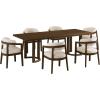 Christopher Knight Home Zcamt Modern Wooden Dining Set for 6, 7 Piece Dining Set with Armchairs, Kitchen Table Chairs Set of 6, Upholstered Chairs with Rattan Curved Back, Beige + Walnut(Beige + Walnut open Back)