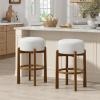 Christopher Knight Home Lera Modern Counter Height Bar Stools Set of 2, Fabric Round Stool Chair for Kitchen Island, Wooden Dining Room Chair, Upholstered Counter Stool with Footrest,Dark Walnut+Ivory(Dark Walnut+ivory)