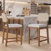 Christopher Knight Home Samira Set of 2 Counter Stools with Upholstered Seats, Solid Wood Frame Counter Height Bar Stools, Bar Chairs with Woven Back, Comfy Fabric Barstool, Natural + Grey(Brown + Grey)