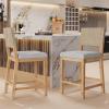 Christopher Knight Home Samira Set of 2 Counter Stools with Upholstered Seats, Solid Wood Frame Counter Height Bar Stools, Bar Chairs with Woven Back, Comfy Fabric Barstool, Natural + Grey(Natural + Grey)