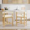 Christopher Knight Home Set of 2 Rylan Modern Fabric Upholstered Dining Room Counter Height Barstools,Kitchen Island Rubberwood Counter Stool,Armchair with Footrest+Curved Backrest,Beige+Natural(Beige+natural)