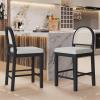 Christopher Knight Home Sona Modern Counter Stool Set of 2, Kitchen Counter Height Bar Stool, Cocktail Stool with Rattan Woven Backrest, Fabric Upholstered Barstools for Home Bar Table, Black + Gray(Black + Gray)
