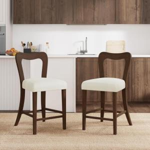 Christopher Knight Home Hayas Counter Height Bar Stools Set of 2, Armless Upholstered Kitchen Bar Chairs, Hollow Backrest Modern Counter stools for Kitchen Island Dining Room Bar, Light Ash+Beige(Walnut+beige)