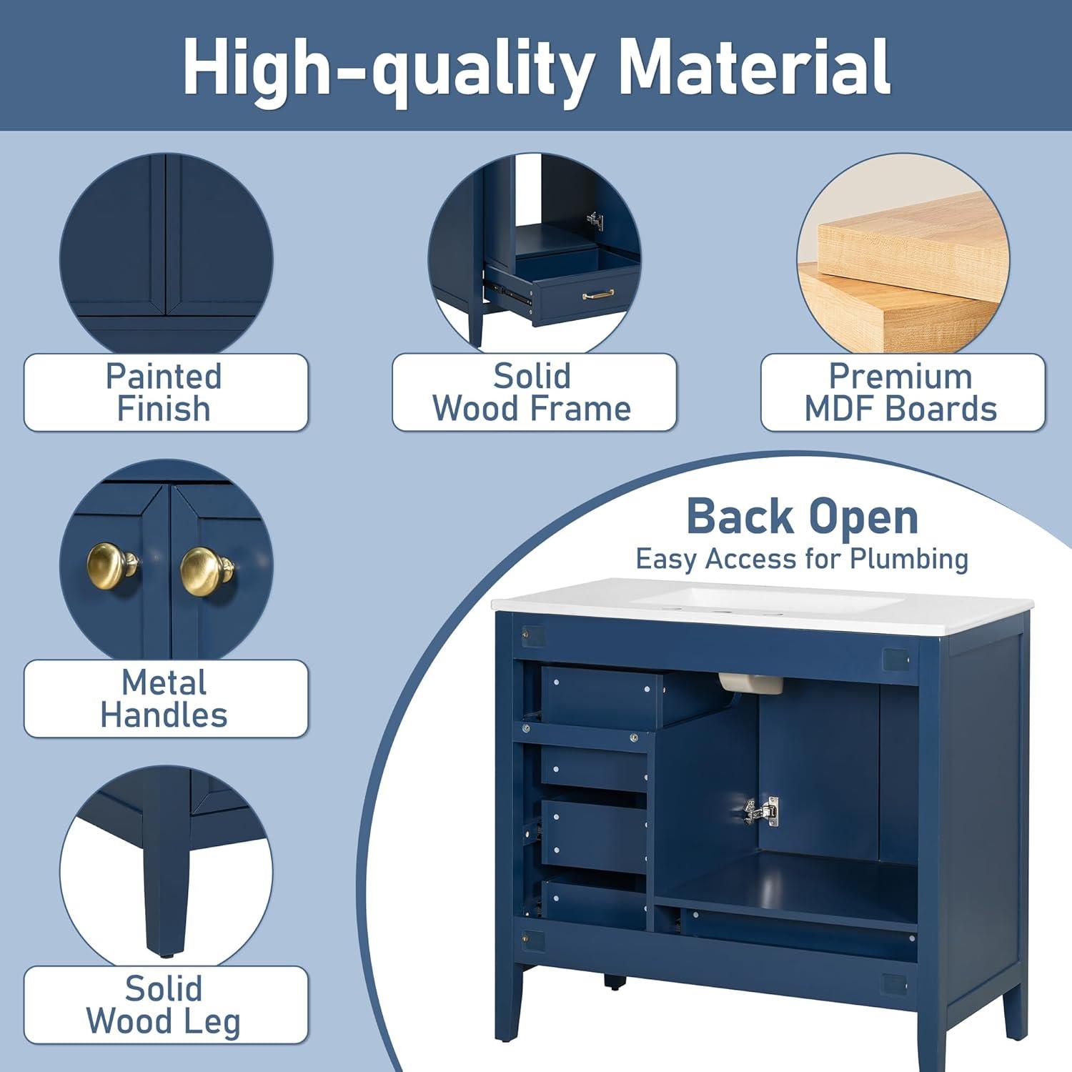 image:imageChristopher Knight Home Hubell 36 Bathroom Vanity with Ceramic Sink Freestanding Wooden Bathroom Vanity Organizer Soft Closing Door Modern Bathroom Storage Cabinet with Drawers BlueBlue