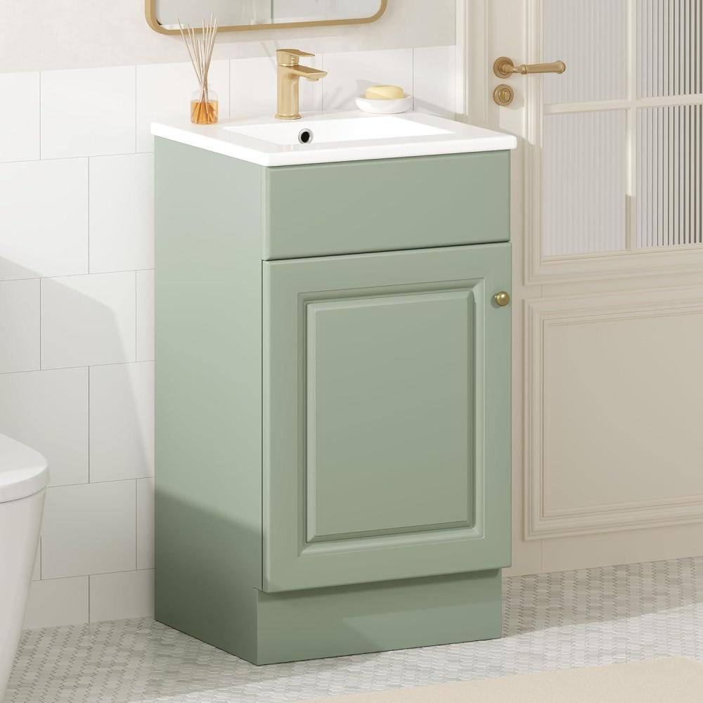 image:imageChristopher Knight Home Doreen 18 Bathroom Vanity with Ceramic Sink Bathroom Vanity Cabinet with Door OrganizerWooden Bathroom Storage Cabinet with Adjustable ShelfPedestal Sink with StorageGreenMint Green