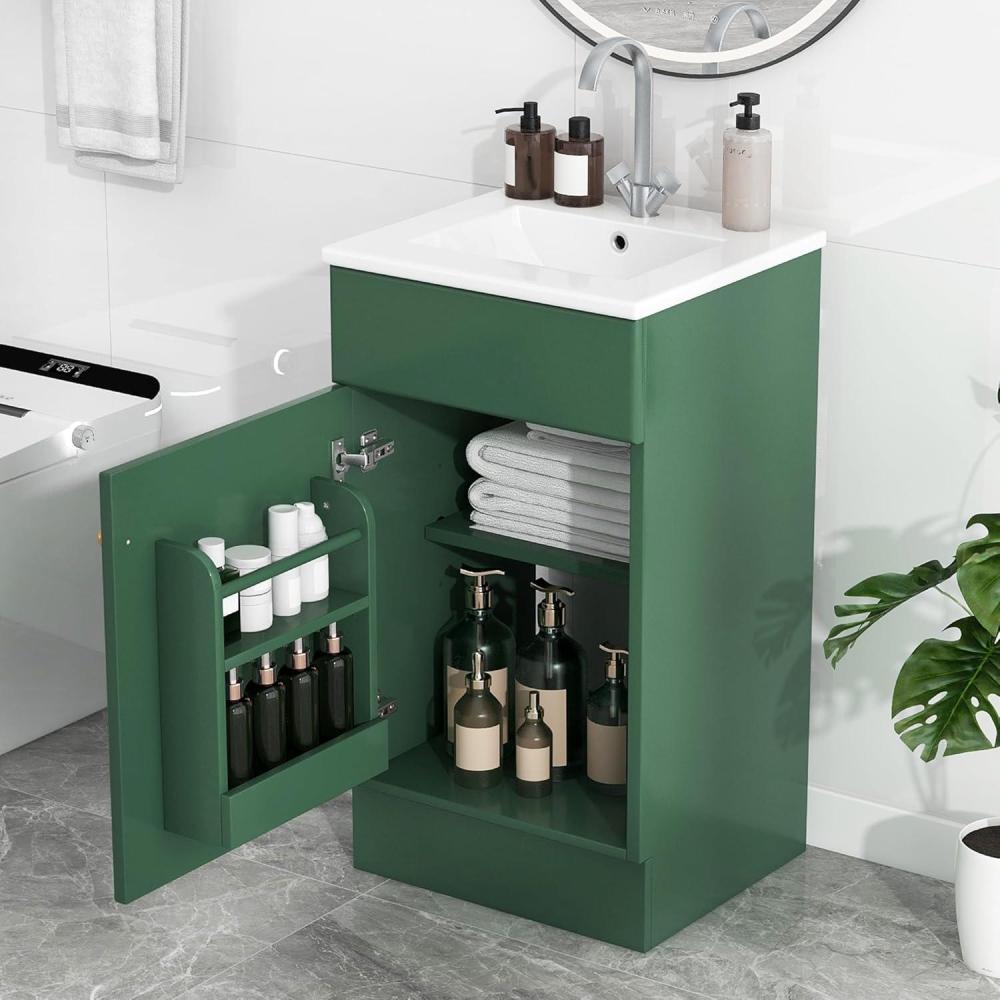 image:imageChristopher Knight Home Doreen 18 Bathroom Vanity with Ceramic Sink Bathroom Vanity Cabinet with Door OrganizerWooden Bathroom Storage Cabinet with Adjustable ShelfPedestal Sink with StorageGreenGreen