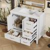 Christopher Knight Home Hubell 36″ Bathroom Vanity with Ceramic Sink, Freestanding Wooden Bathroom Vanity Organizer, Soft Closing Door Modern Bathroom Storage Cabinet with Drawers, Blue(White)