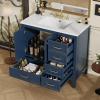 Christopher Knight Home Hubell 36″ Bathroom Vanity with Ceramic Sink, Freestanding Wooden Bathroom Vanity Organizer, Soft Closing Door Modern Bathroom Storage Cabinet with Drawers, Blue(Blue)