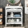 Christopher Knight Home Marge Bathroom Vanity with Ceramic Sink, Wooden Bathroom Vanity Cabinet with Adjustable Shelf, Soft Closing Door Bathroom Storage Cabinet with Tip-Out Drawer, Brown(White)