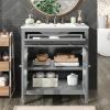 Christopher Knight Home Marge Bathroom Vanity with Ceramic Sink, Wooden Bathroom Vanity Cabinet with Adjustable Shelf, Soft Closing Door Bathroom Storage Cabinet with Tip-Out Drawer, Brown(Grey)