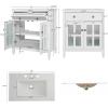 Christopher Knight Home Marge Bathroom Vanity with Ceramic Sink, Wooden Bathroom Vanity Cabinet with Adjustable Shelf, Soft Closing Door Bathroom Storage Cabinet with Tip-Out Drawer, Brown(White)