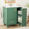 Christopher Knight Home Morry Bathroom Vanity with Ceramic Sink, Freestanding Bathroom Storage Cabinet with Door Shelf+Drawer, Wooden Vanity Organizer, Pedestal Sink Storage Cabinet, Green(Green)