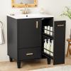 Christopher Knight Home Morry Bathroom Vanity with Ceramic Sink, Freestanding Bathroom Storage Cabinet with Door Shelf+Drawer, Wooden Vanity Organizer, Pedestal Sink Storage Cabinet, Green(Black)
