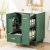 Christopher Knight Home Morry Bathroom Vanity with Ceramic Sink, Freestanding Bathroom Storage Cabinet with Door Shelf+Drawer, Wooden Vanity Organizer, Pedestal Sink Storage Cabinet, Green(Green)