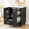 Christopher Knight Home Morry Bathroom Vanity with Ceramic Sink, Freestanding Bathroom Storage Cabinet with Door Shelf+Drawer, Wooden Vanity Organizer, Pedestal Sink Storage Cabinet, Green(Black)