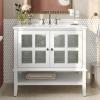 Christopher Knight Home Narrot Modern 36″ Bathroom Vanity with Ceramic Sink, Wooden Bathroom Vanity Organizer with Adjustable Shelf, Soft Closing Door Bathroom Storage Cabinet, Gray(White)