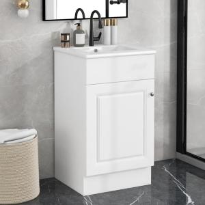Christopher Knight Home Doreen 18″ Bathroom Vanity with Ceramic Sink, Bathroom Vanity Cabinet with Door Organizer,Wooden Bathroom Storage Cabinet with Adjustable Shelf,Pedestal Sink with Storage,Green(White)