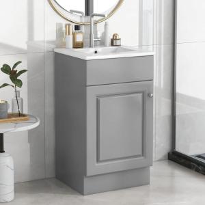 Christopher Knight Home Doreen 18″ Bathroom Vanity with Ceramic Sink, Bathroom Vanity Cabinet with Door Organizer,Wooden Bathroom Storage Cabinet with Adjustable Shelf,Pedestal Sink with Storage,Green(Grey)