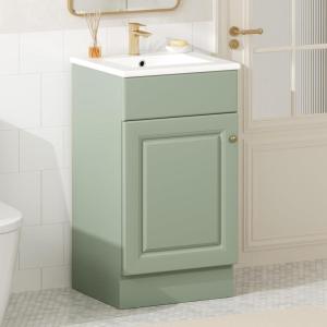 Christopher Knight Home Doreen 18″ Bathroom Vanity with Ceramic Sink, Bathroom Vanity Cabinet with Door Organizer,Wooden Bathroom Storage Cabinet with Adjustable Shelf,Pedestal Sink with Storage,Green(Mint Green)