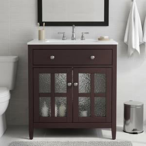 Christopher Knight Home Marge Bathroom Vanity with Ceramic Sink, Wooden Bathroom Vanity Cabinet with Adjustable Shelf, Soft Closing Door Bathroom Storage Cabinet with Tip-Out Drawer, Brown(Brown)