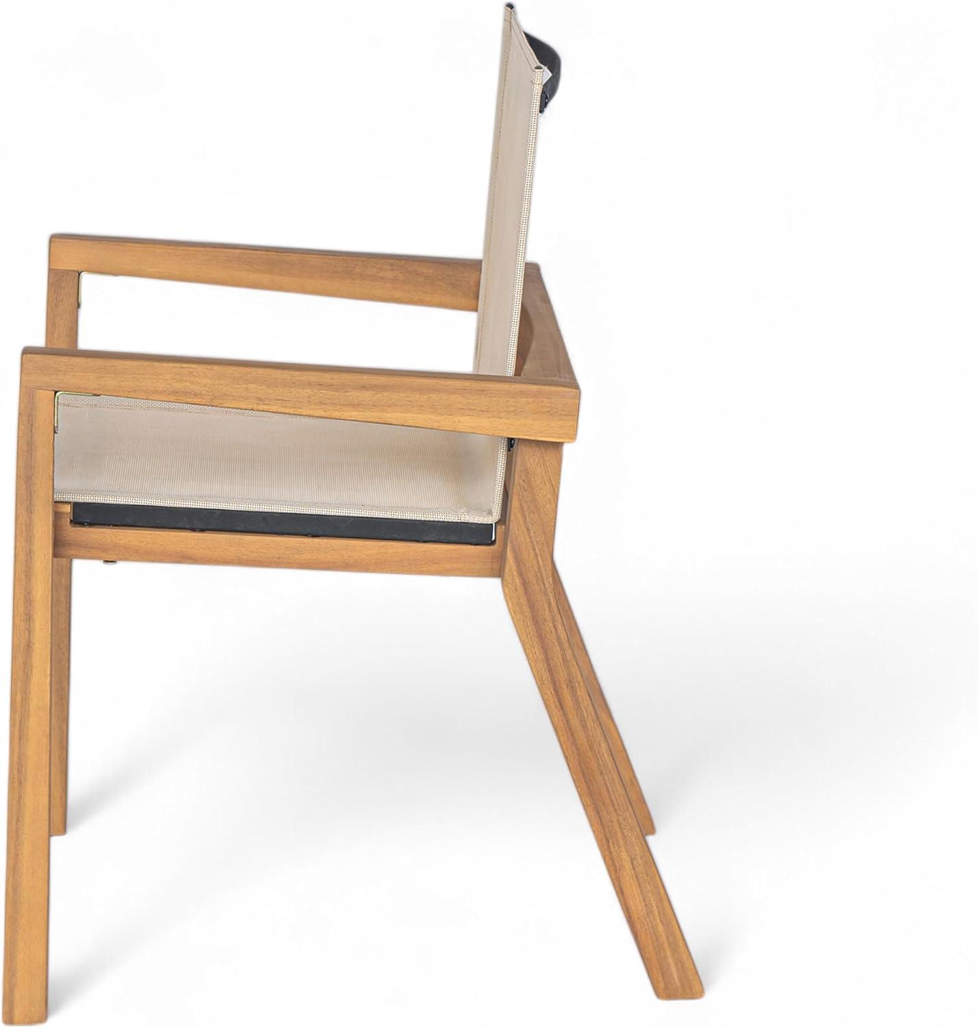 image:imageChristopher Knight Home Bonnie Outdoor Dining Chairs Set of 2 Acacia Wood Dining Chair Mesh Seating Armchair Breathable Accent Chairs Comfortable Dining Chair for Balcony Backyard Poolside Teak