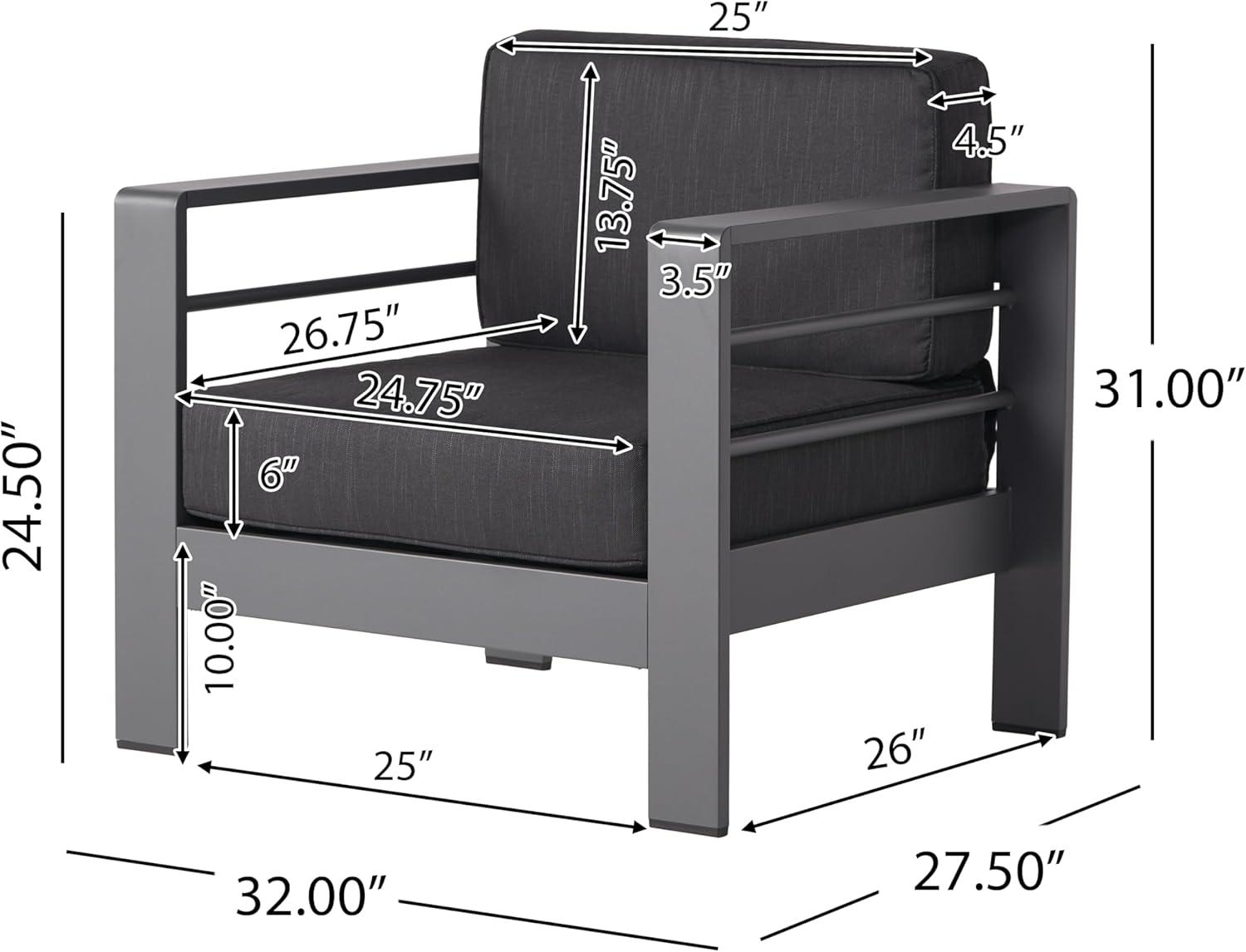 image:imageChristopher Knight Home Cape Coral Outdoor Aluminum 5 Piece Loveseat Chat Set Water Resistant Cushions Grey Square Fire Table 3200 W x 275 D x 246 H Dark Gray Gray