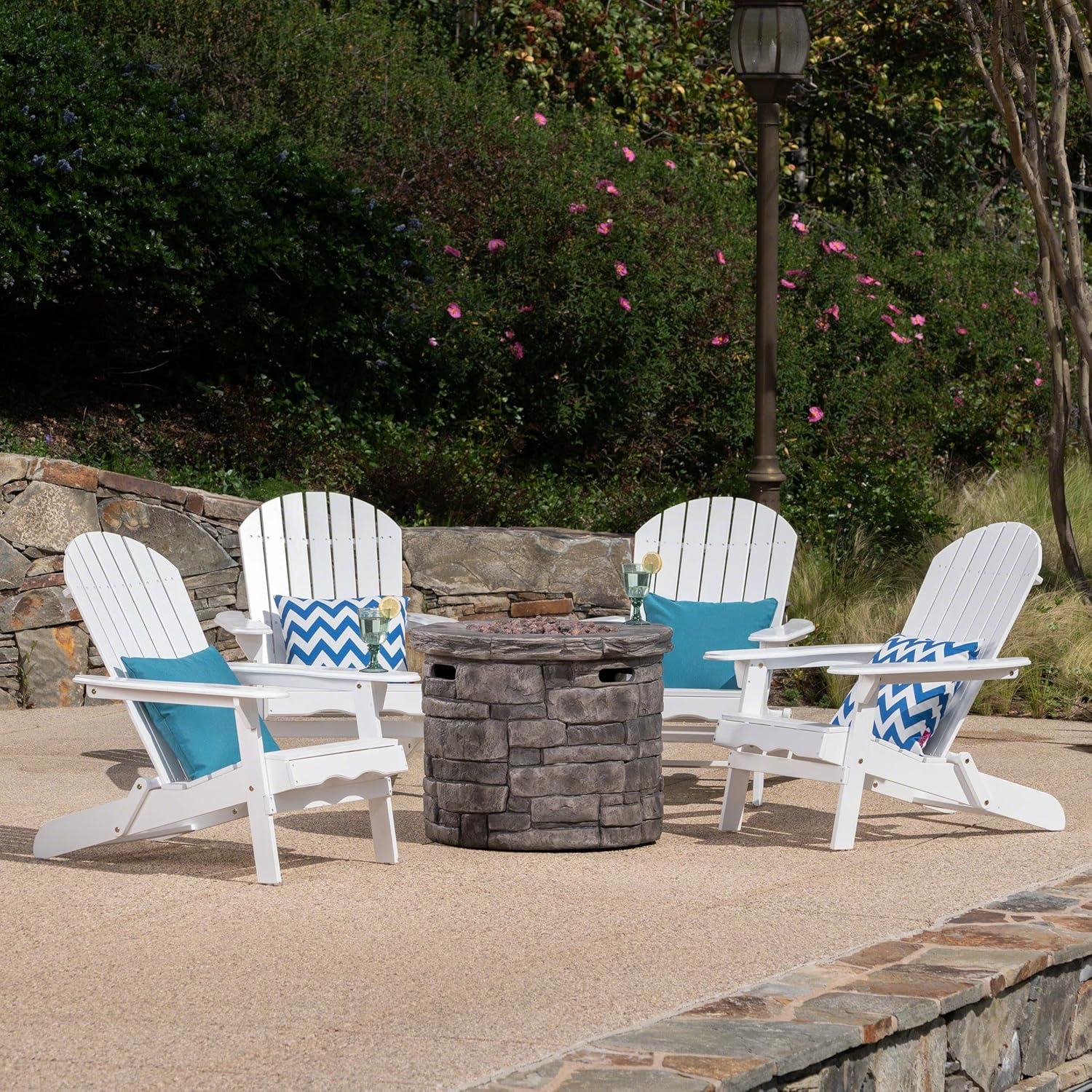 image:imageChristopher Knight Home Maison Outdoor 5 Piece Acacia WoodLight Weight Concrete Adirondack Chair Set with Fire Pit 3025 W x 3575 D x 3425 H White Gray