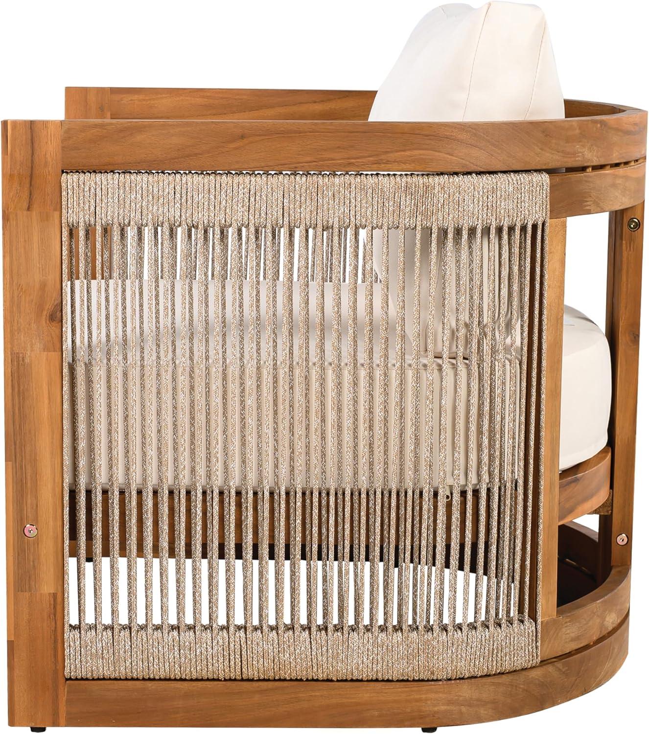 image:imageChristopher Knight Home Malphite 3 Pieces Conversation Set Acacia Wood Chat Set Round Coffee Table and Woven Rope Accent Chairs Slat Design Patio Furniture Set for Backyard Garden Beige TeakBeige Teak