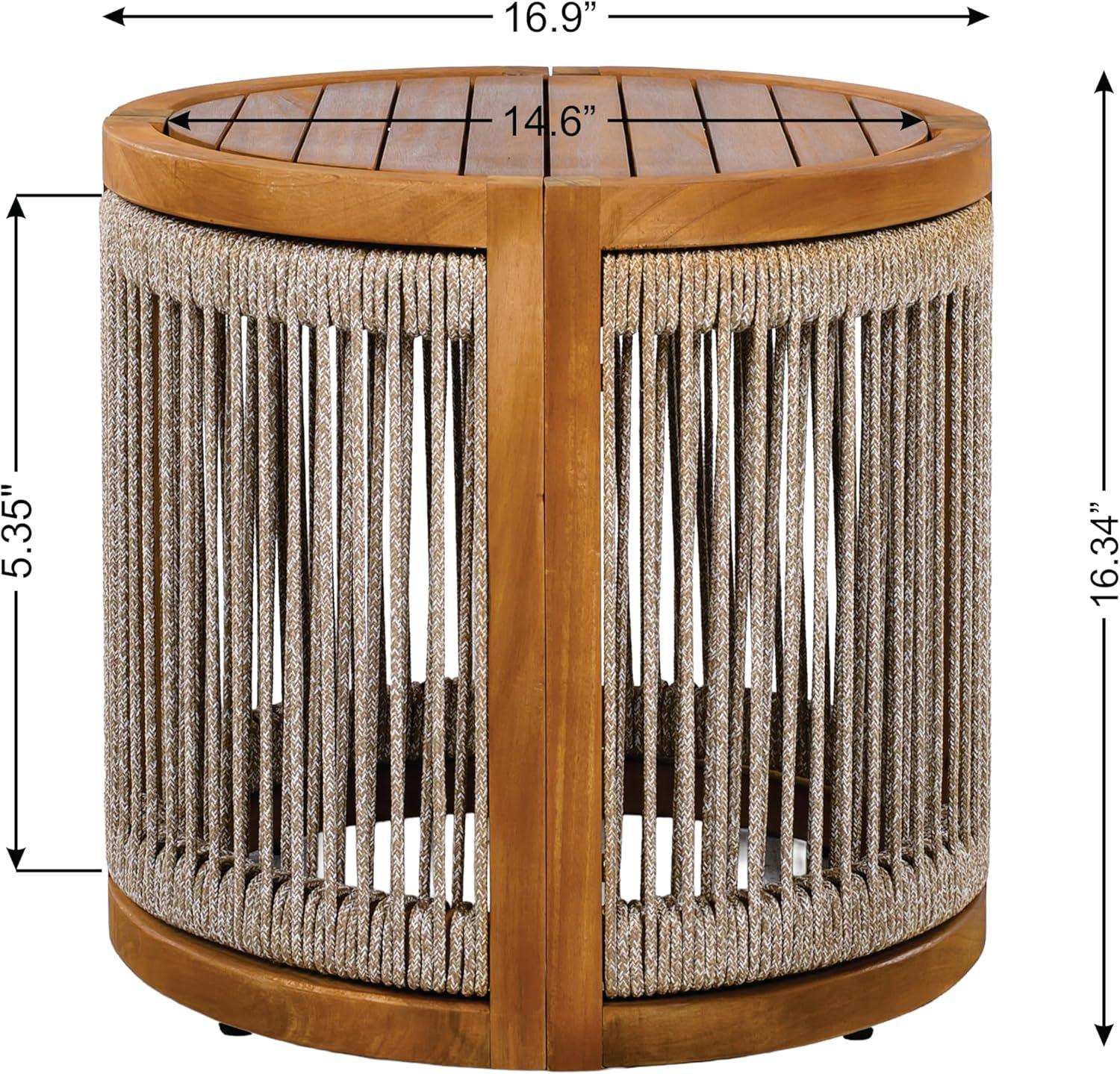 image:imageChristopher Knight Home Malphite 3 Pieces Conversation Set Acacia Wood Chat Set Round Coffee Table and Woven Rope Accent Chairs Slat Design Patio Furniture Set for Backyard Garden Beige TeakBeige Teak
