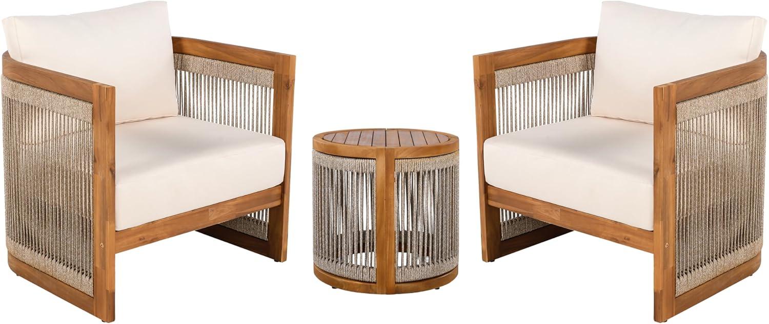 image:imageChristopher Knight Home Malphite 3 Pieces Conversation Set Acacia Wood Chat Set Round Coffee Table and Woven Rope Accent Chairs Slat Design Patio Furniture Set for Backyard Garden Beige TeakBeige Teak