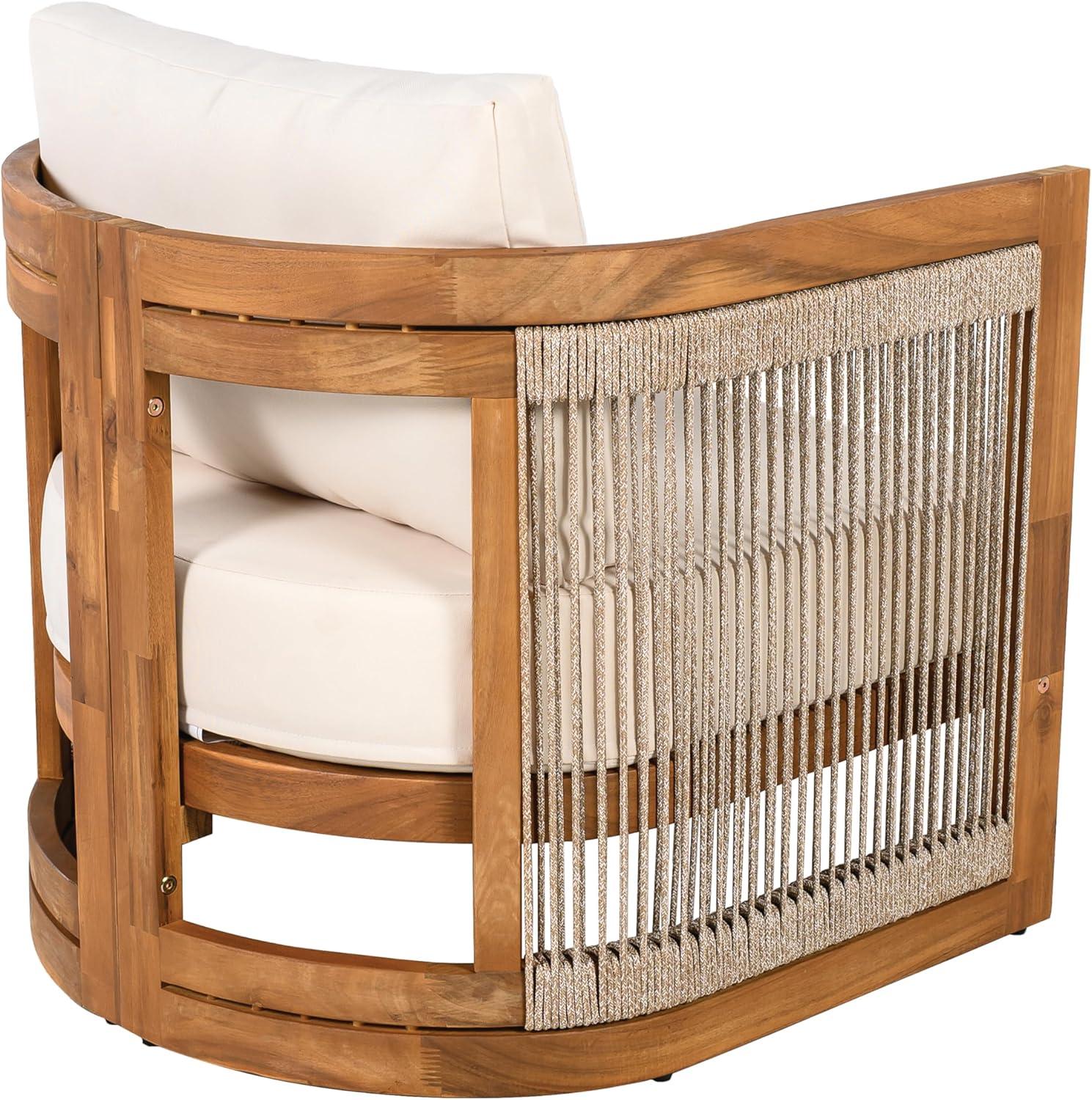 image:imageChristopher Knight Home Malphite 3 Pieces Conversation Set Acacia Wood Chat Set Round Coffee Table and Woven Rope Accent Chairs Slat Design Patio Furniture Set for Backyard Garden Beige TeakBeige Teak