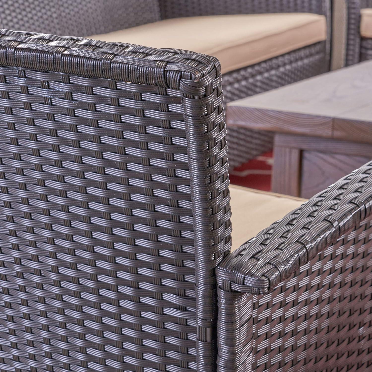 image:imageChristopher Knight Home Mason Outdoor 7 Seater Wicker Chat Set with Fire Pit BrownTanBrown