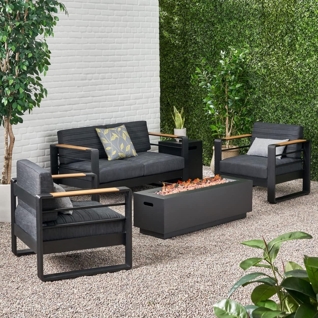 image:imageChristopher Knight Home Ostrander Outdoor Conversation Sets Black Natural Dark Gray