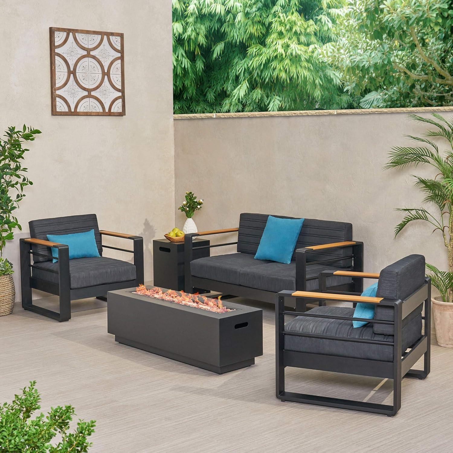image:imageChristopher Knight Home Ostrander Outdoor Conversation Sets Black Natural Dark Gray