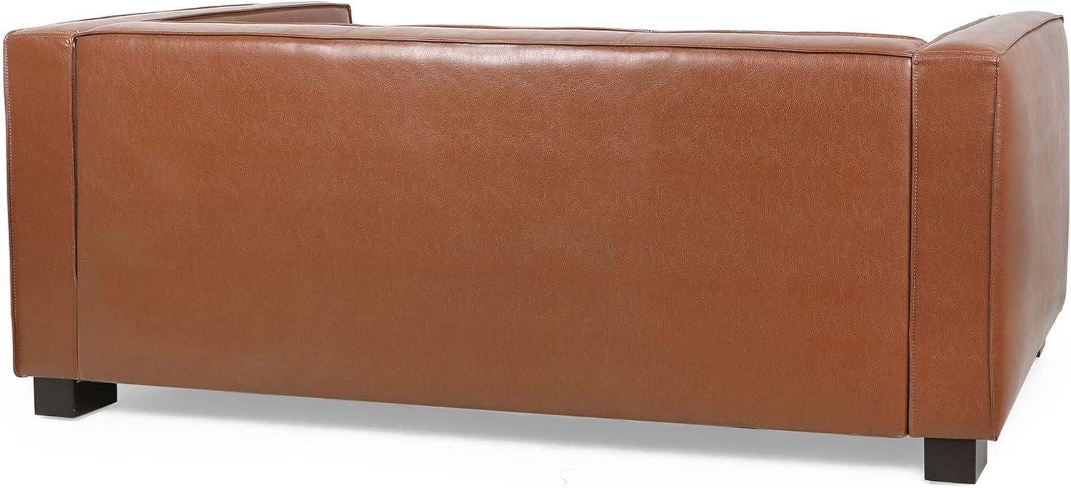 image:imageGoyette 3 Seater Sofa Faux Leather Cognac BrownDark WalnutCognac Brown Dark Walnut