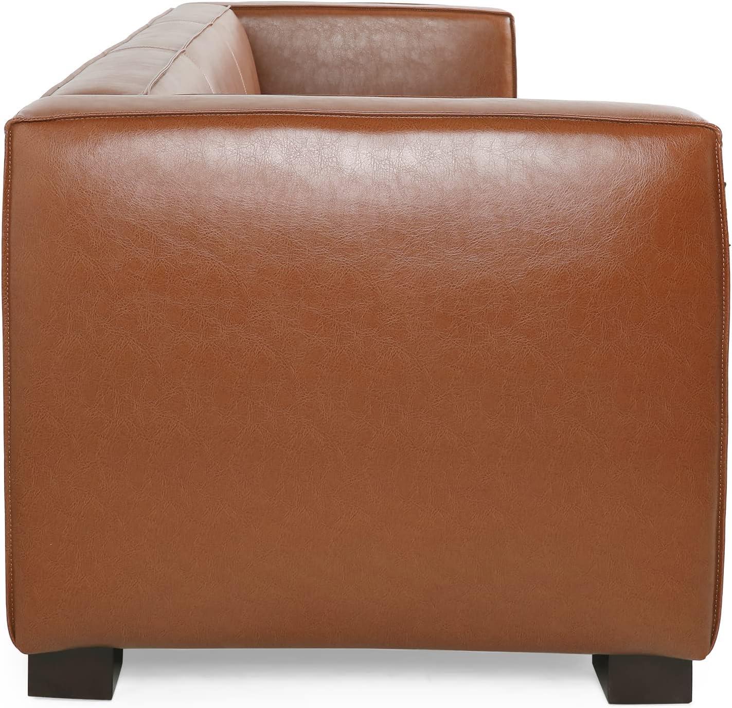 image:imageGoyette 3 Seater Sofa Faux Leather Cognac BrownDark WalnutCognac Brown Dark Walnut