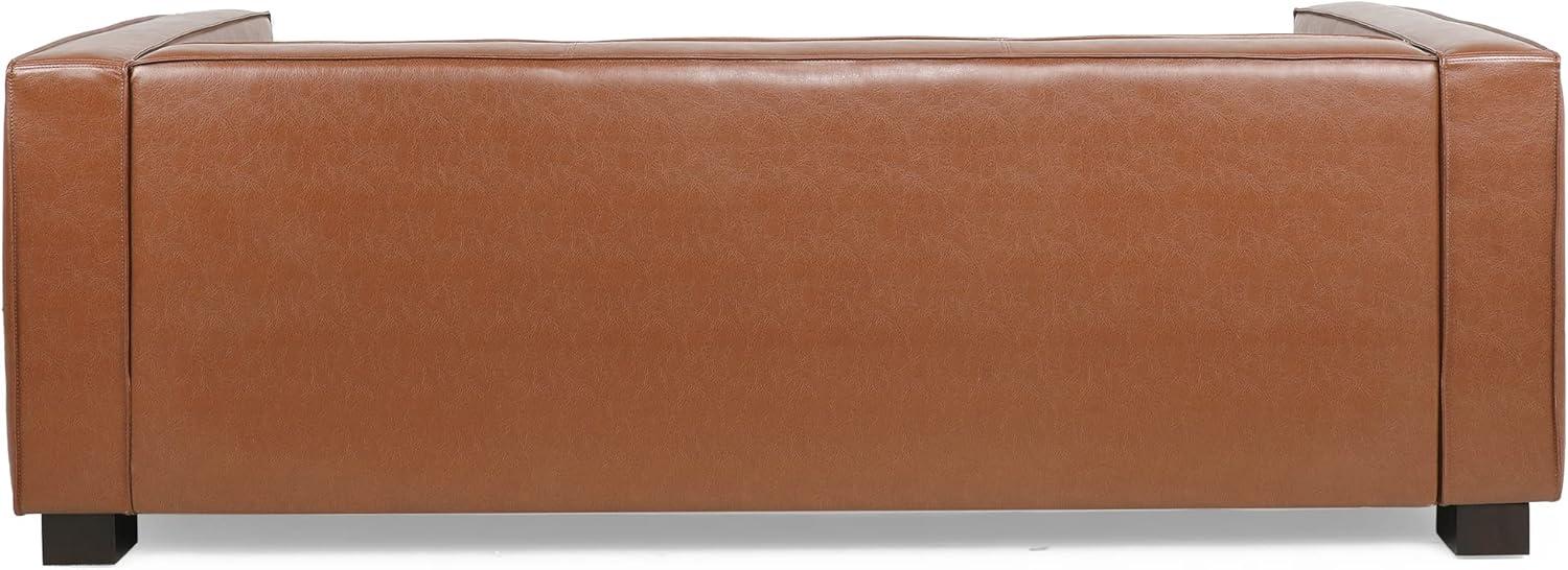 image:imageGoyette 3 Seater Sofa Faux Leather Cognac BrownDark WalnutCognac Brown Dark Walnut