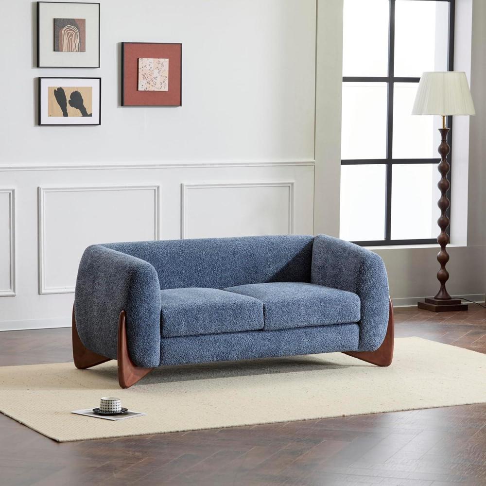 image:imageChristopher Knight Home Alma 63 Boucle Loveseat with Wood Legs 2 Seater Sofa Couches for Living Room Upholstered Couch Chair Soft Seating Lounge Sofa Chair Cozy Loveseat with Armrest Navy BlueNavy Blue