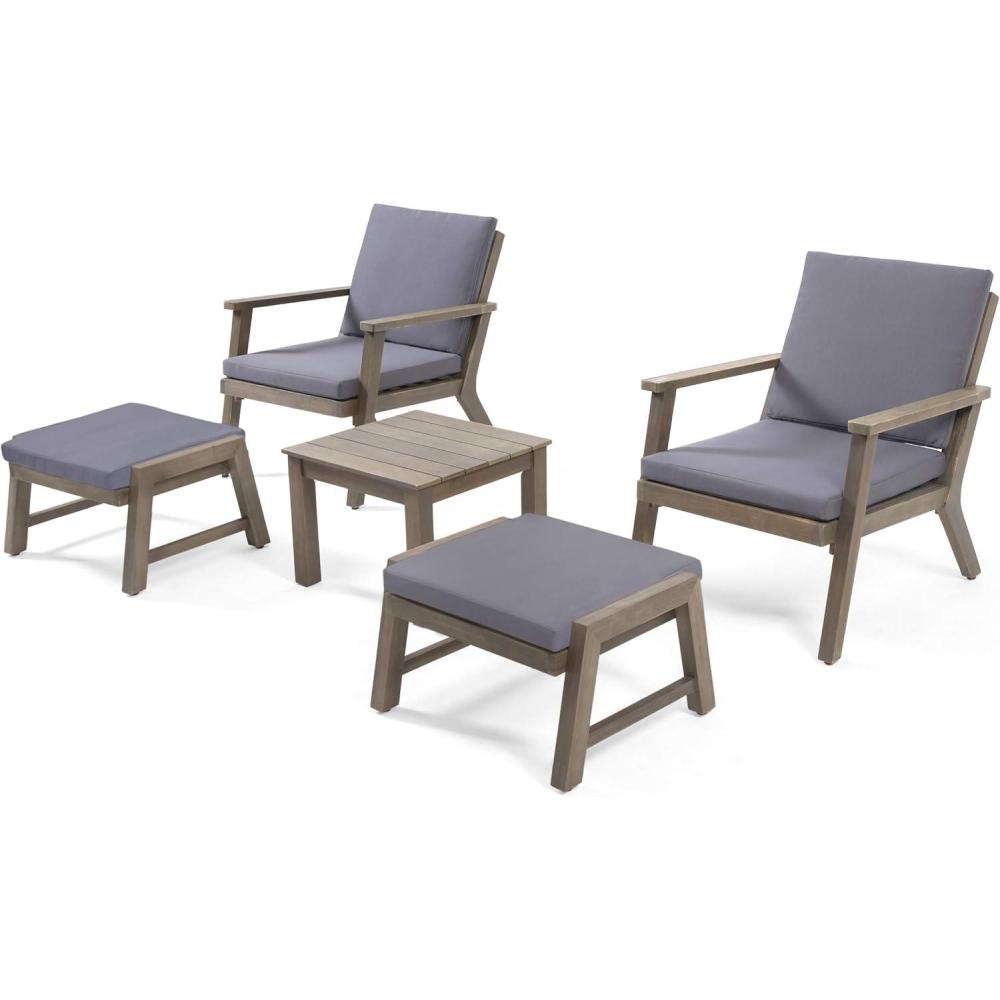 image:imageChristopher Knight Home Benny Outdoor 2 Seater Chat Set with Ottomans Gray Finish Dark Gray