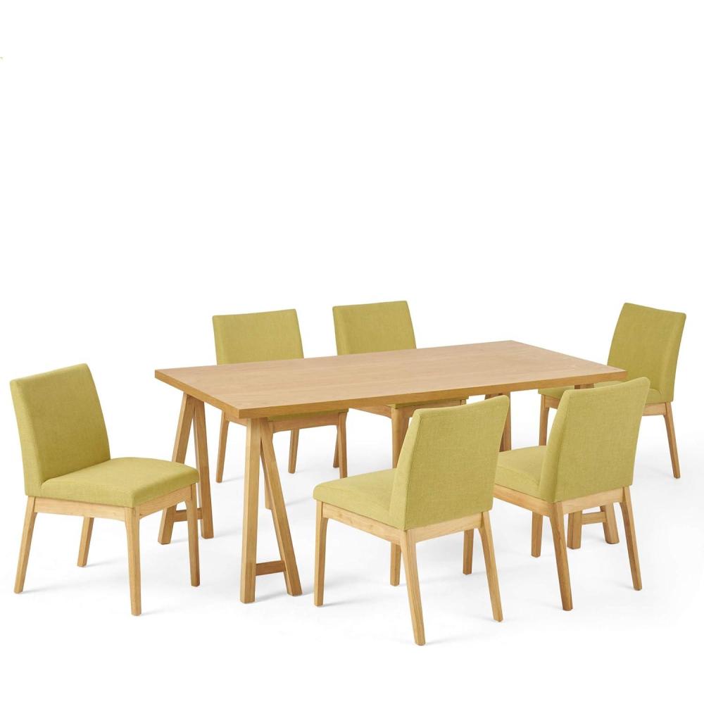 image:imageChristopher Knight Home Benson MidCentury Modern 7 Piece Dining Set Light Beige and WalnutNatural Oak Green Tea