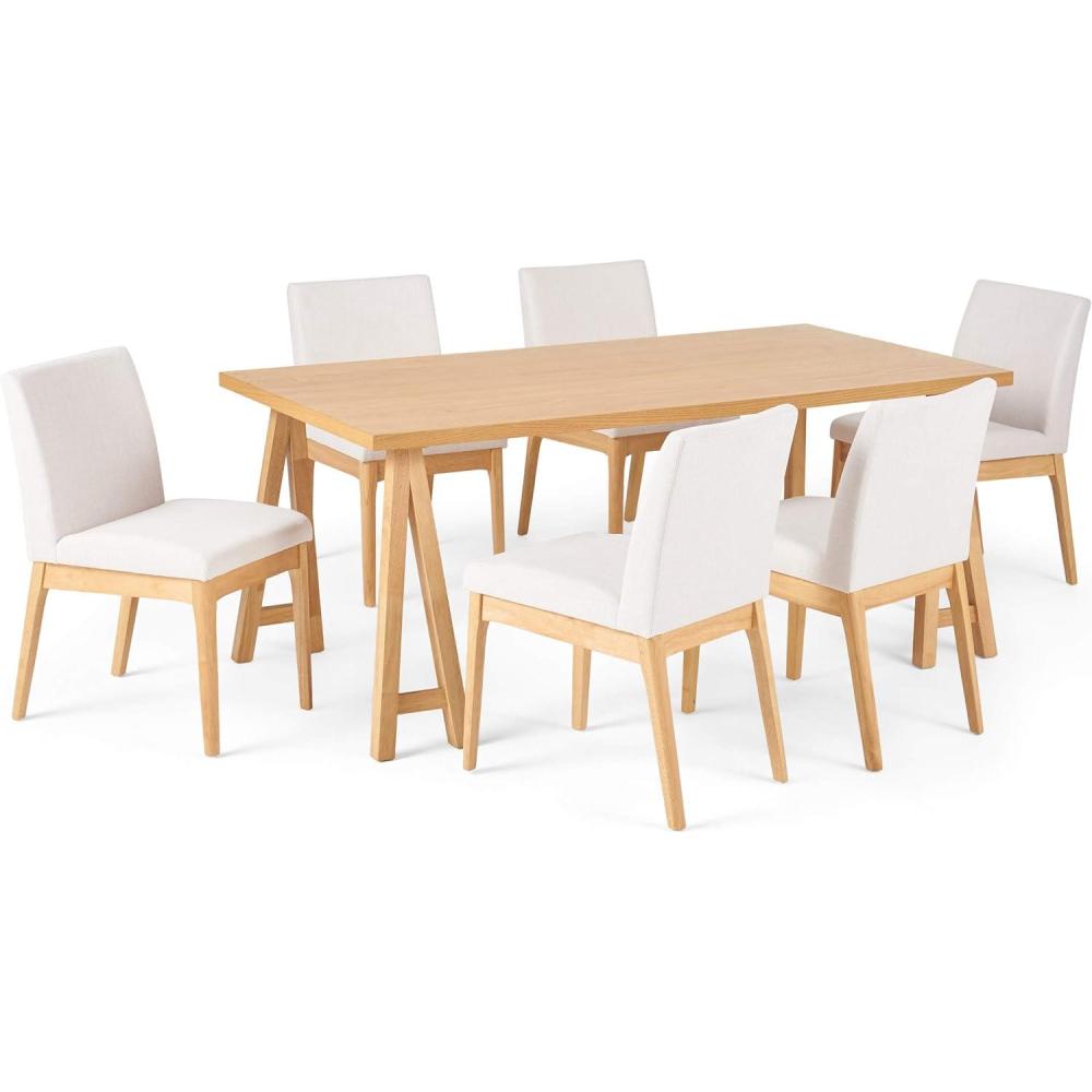 image:imageChristopher Knight Home Benson MidCentury Modern 7 Piece Dining Set Light Beige and WalnutNatural Oak  Light Beige