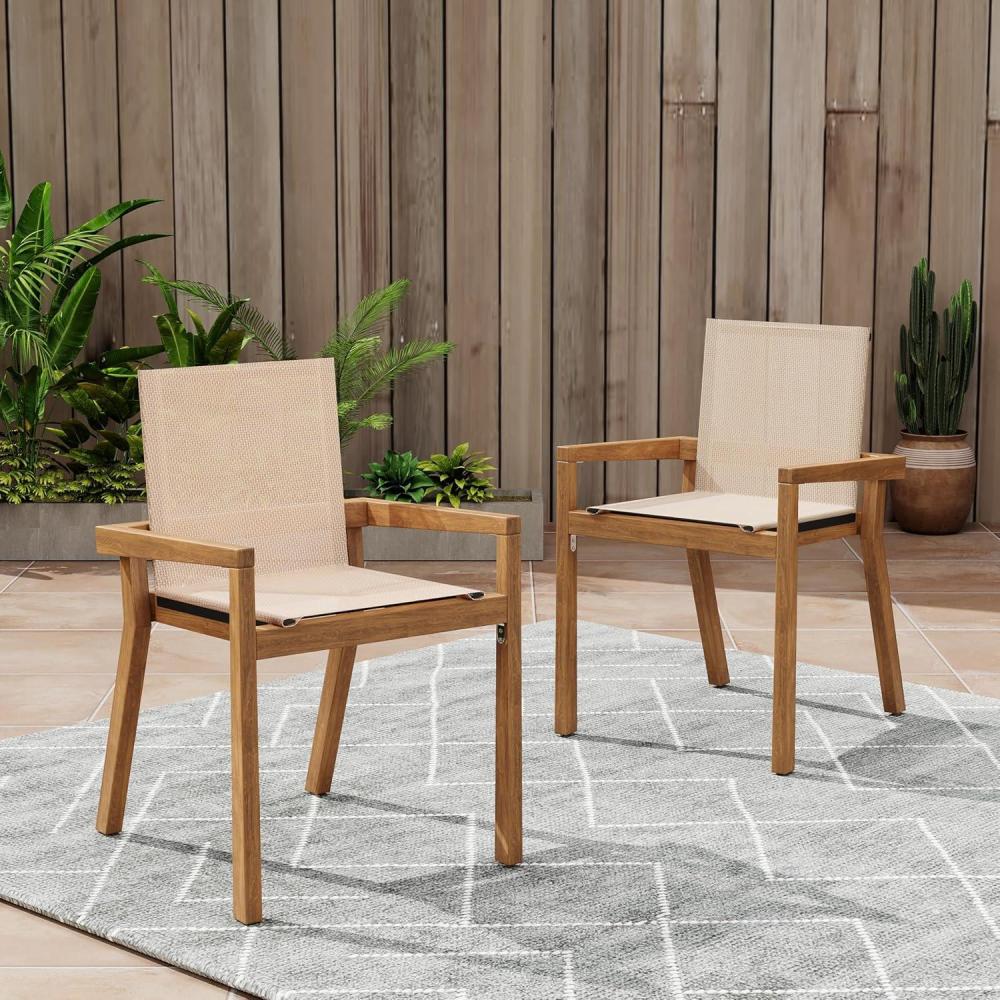 image:imageChristopher Knight Home Bonnie Outdoor Dining Chairs Set of 2 Acacia Wood Dining Chair Mesh Seating Armchair Breathable Accent Chairs Comfortable Dining Chair for Balcony Backyard Poolside Teak
