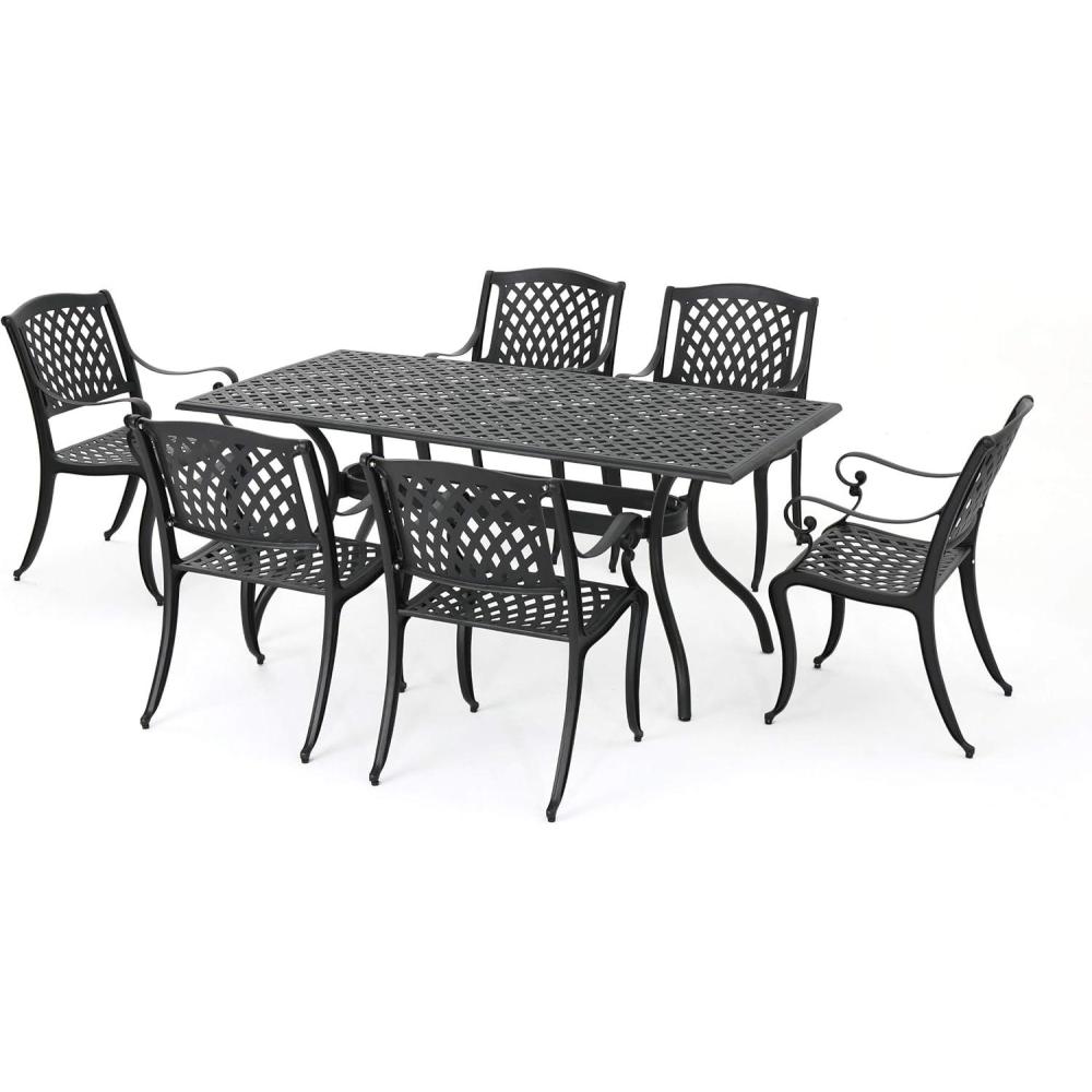 image:imageChristopher Knight Home Cayman Outdoor 6Seater Cast Aluminum Dining Set 7Pcs Set Black Sand7pcs Dining Set