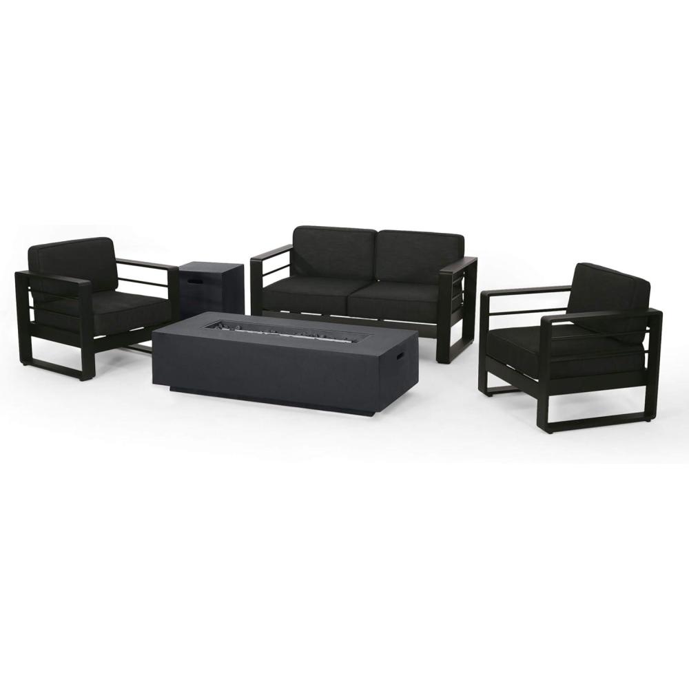 image:imageChristopher Knight Home Cheney Bay Outdoor Aluminum 4 Seater Chat Set with Fire Pit Black Gray and Dark GrayBlack Gray Dark Gray