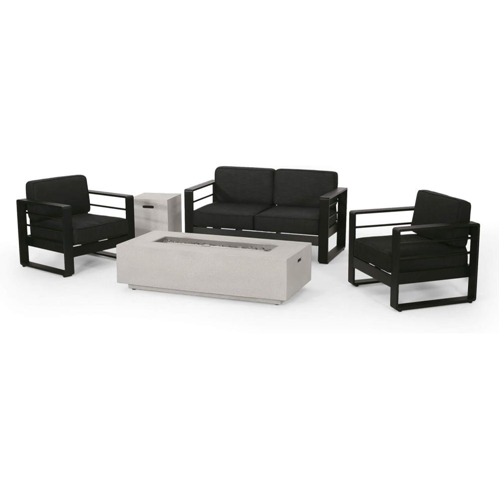 image:imageChristopher Knight Home Cheney Bay Outdoor Aluminum 4 Seater Chat Set with Fire Pit Black Gray and Dark GrayBlack Gray Light Gray