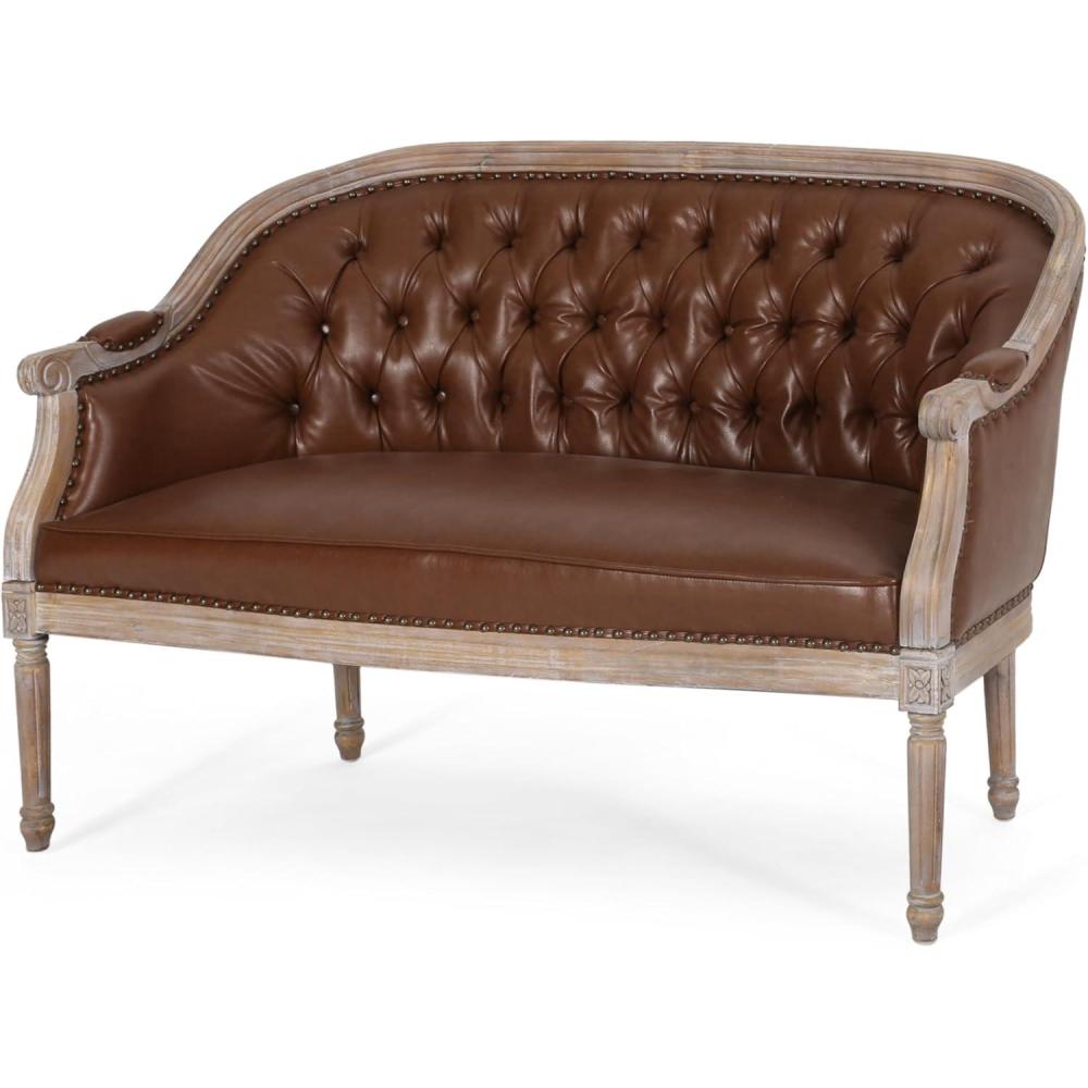 image:imageChristopher Knight Home Faye Classical Fabric Tufted Loveseat Blue AntiqueCognac Antique