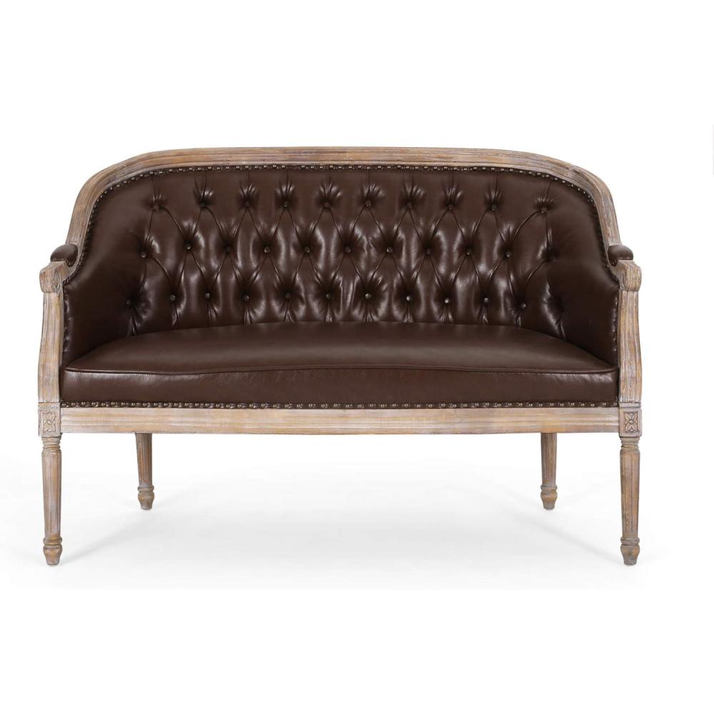 image:imageChristopher Knight Home Faye Classical Fabric Tufted Loveseat Blue AntiqueDark Brown Antique