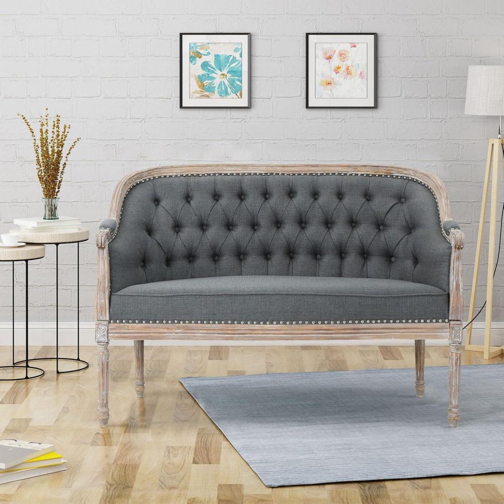 image:imageChristopher Knight Home Faye Classical Fabric Tufted Loveseat Blue AntiqueDark Gray Antique